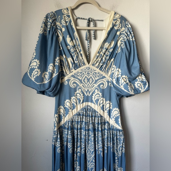 FARM RIO ANTHROPOLOGIE Elegant Blue and Cream Women's Dress - Picture 6 of 14